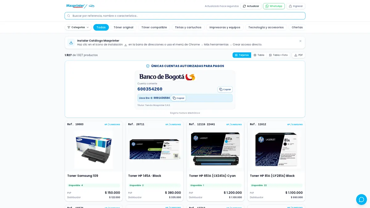 Captura del proyecto Maxprinter: Gestión empresarial